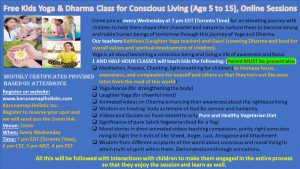 Free Kids Yoga and Dharma Class with Certificate for Conscious Living for Age Group 5 to 15 by Karnumayi Holistic Inc Canada USA UK Europe Australia India using Zoom Sessions