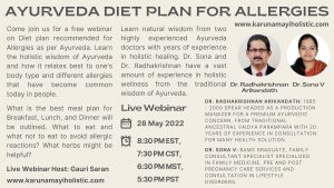 Ayurveda Diet Plan for Allergies by Dr. Radhakrishnan Arikandath and Dr. Sona V - Karunamayi Holistic Inc. Canada USA UK Europe Australia Africa India