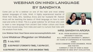 Webinar on Hindi Language by Sandhya - Karunamayi Holistic Inc Canada