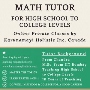 Prem Chandra - Math Online Tutor - Karunamayi Holistic Inc. Canada USA UK Australia Europe Asia India World