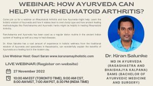 How Ayurveda can Help with Rheumatoid Arthritis by Dr. Kiran Salunke - Karunamayi Holistic Inc. Canada USA UK Australia India Europe Asia Africa World