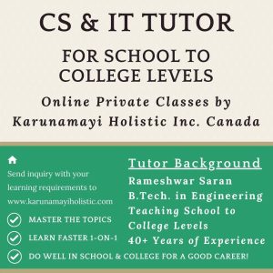 Rameshwar Saran - CS IT Tutor for School to College Levels - Karunamayi Holistic Inc. Canada USA UK Europe Australia Asia India World