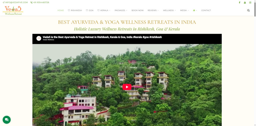 Karunamayi Holistic Inc - Website Design Social Media Ads - Veda5 Wellness Ayurveda Naturopathy Yoga Retreat Rishikesh Goa Kerala India - Client of CTO Shakti Saran